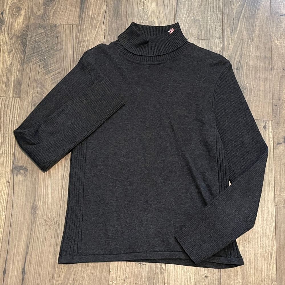 Polo Jeans Co Ralph Lauren Charcoal Gray Turtleneck Sweater Flag Logo Size XL